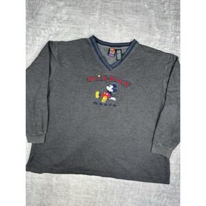 Vtg Mickey Unlimited Sweatshirt Womans Large Grey V Neck 90s Pullover Embroiderd